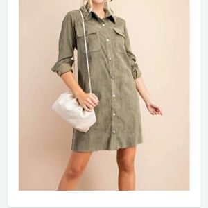 Olive & Leaf thin corduroy shirt dress tunic New sz S